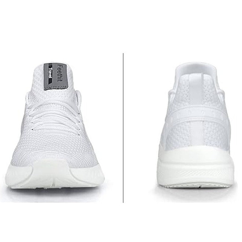 Feethit Mens Size 9 White Sneakers Lace Up Round Toe Lace Up Athletic Shoes