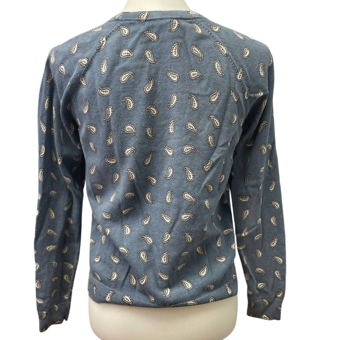 LOFT Womens Small Paisley Blue Long Sleeve Crew Neck 100% Cotton Sweater