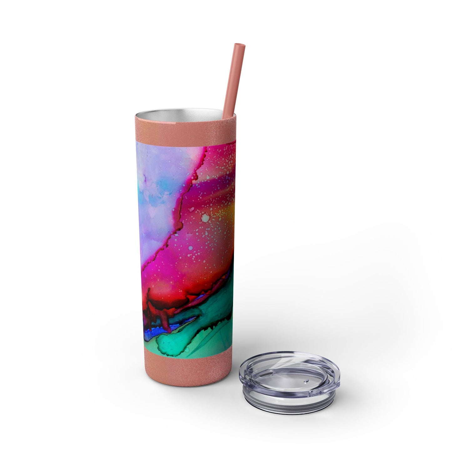 Beautiful Watercolor Splatter Skinny Tumbler with Straw - 20oz, Vibrant Colorful Drinkware for Every Occasion, Perfect Gift for Friends, Reusable Travel Mug, Water [...]