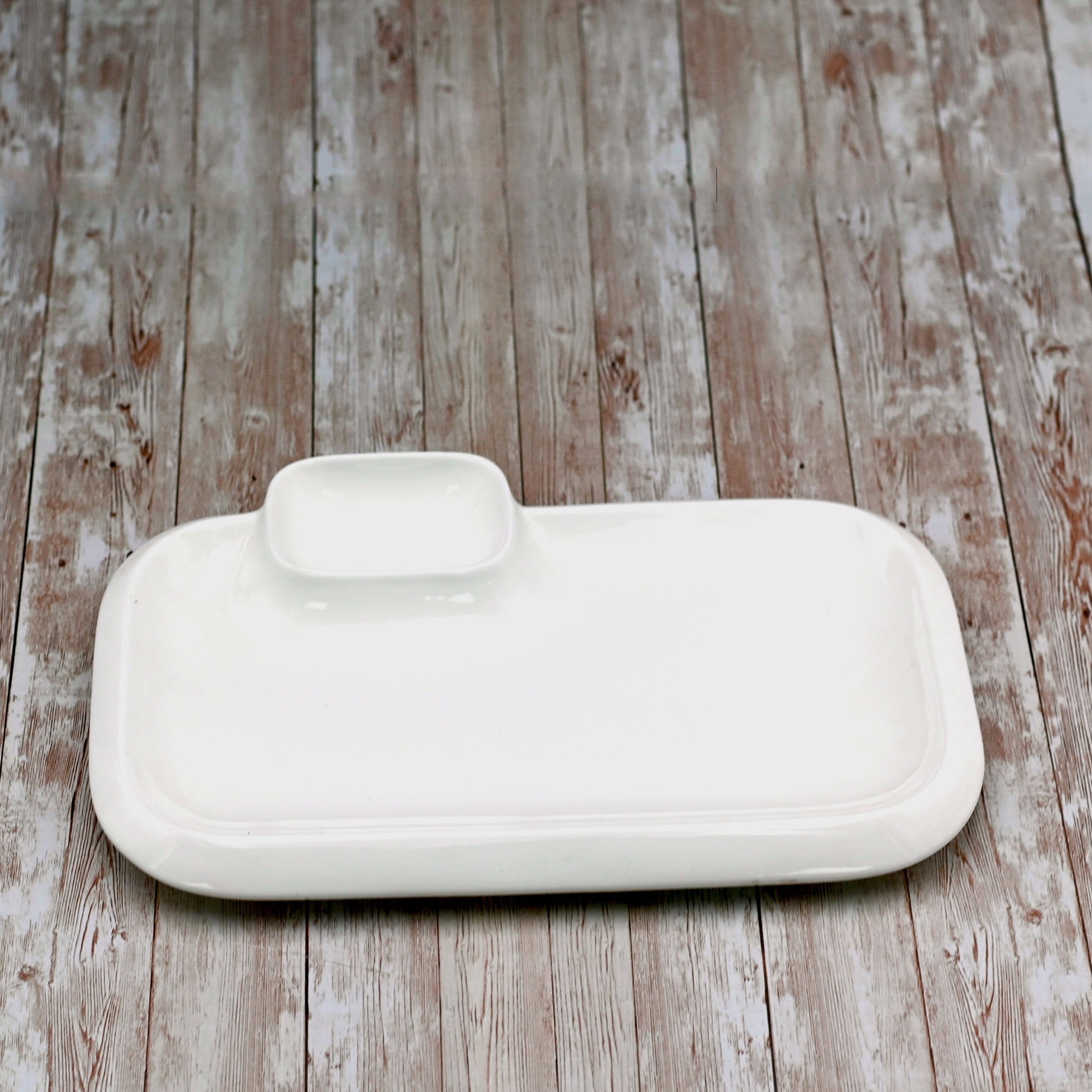 White Rectangular Platter With Sauce Compartment 14" inch X 8.5" inch|-0