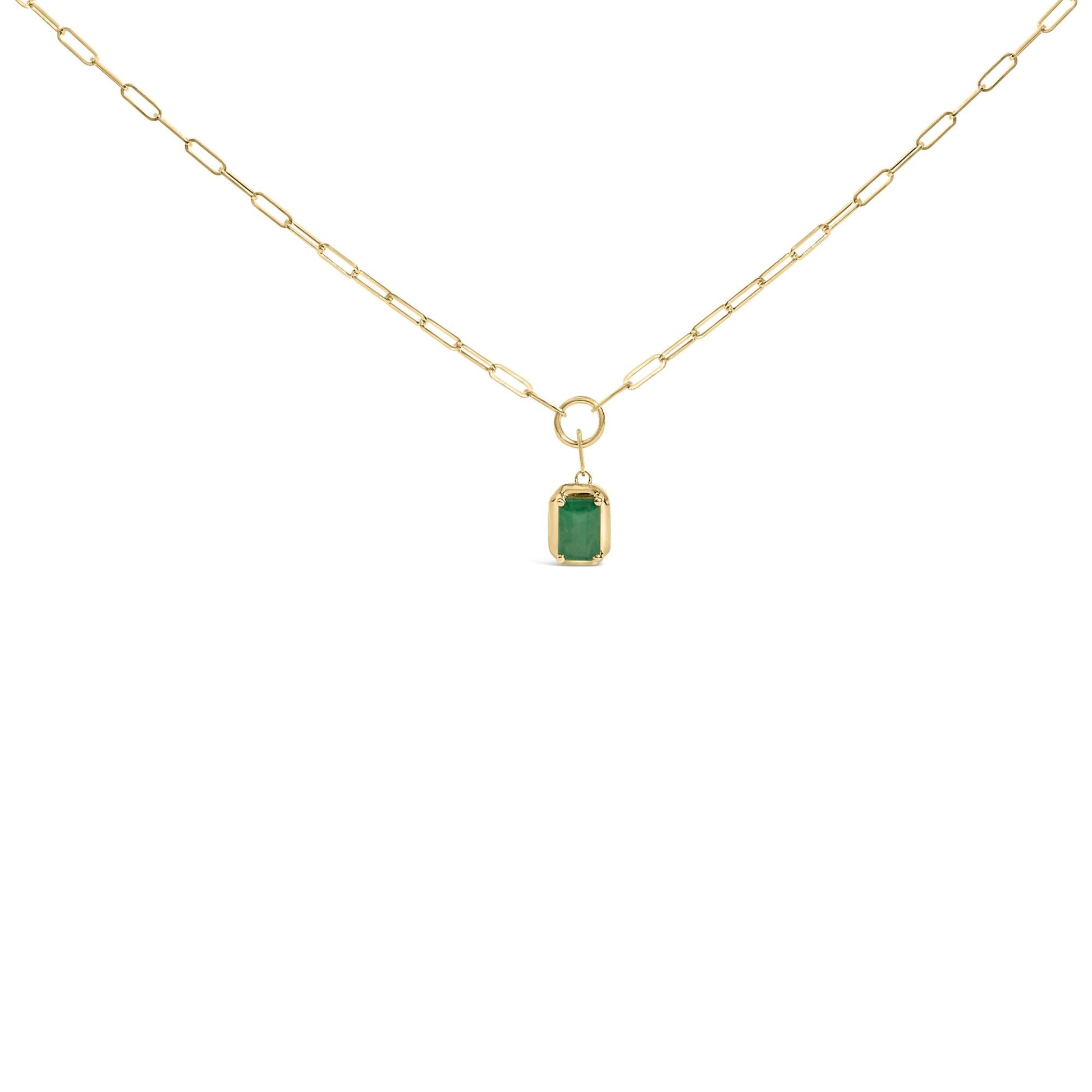 10K Yellow Gold Emerald Cut 6x4 MM Green Emerald Solitaire Pendant Necklace - 18 inch-0