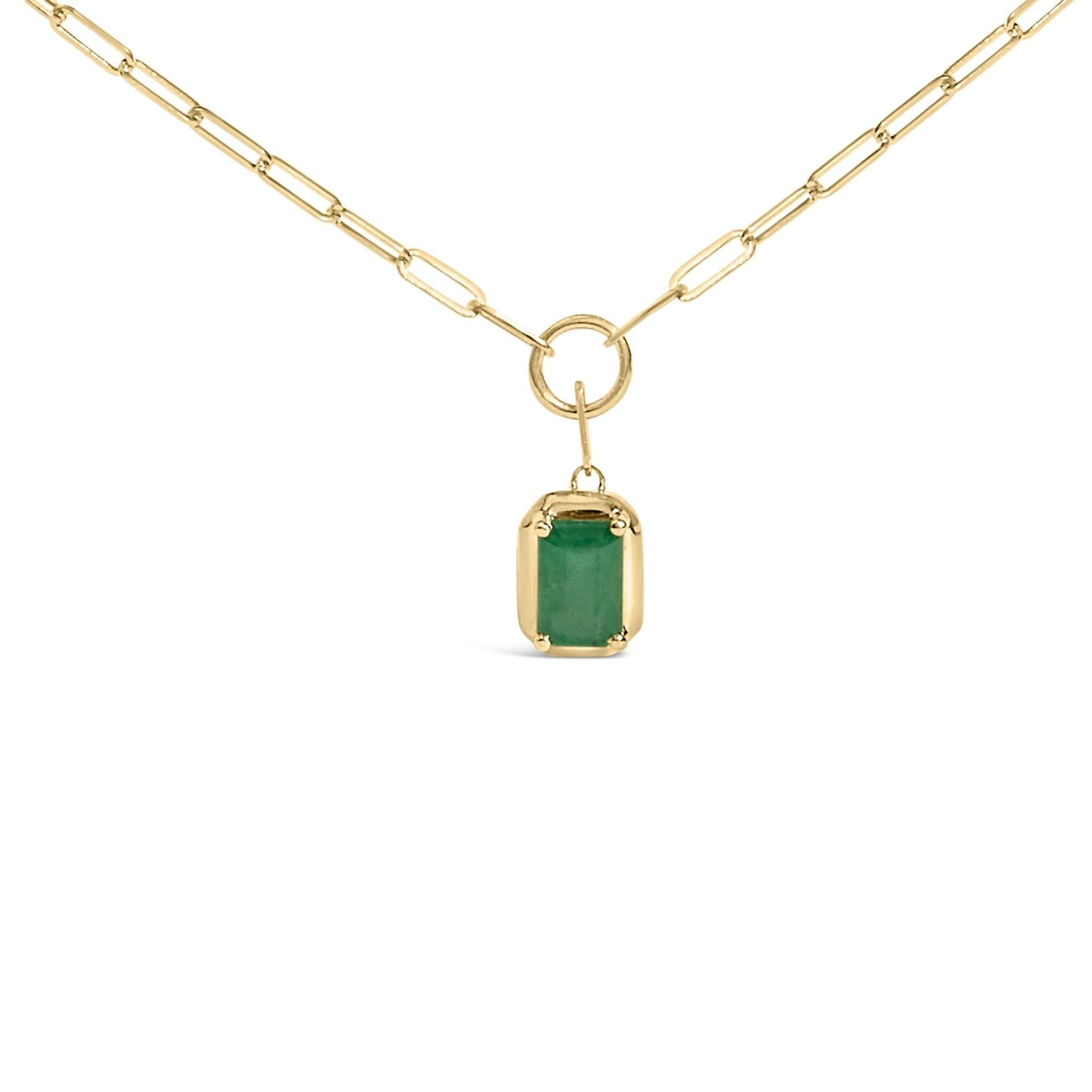 10K Yellow Gold Emerald Cut 6x4 MM Green Emerald Solitaire Pendant Necklace - 18 inch-1