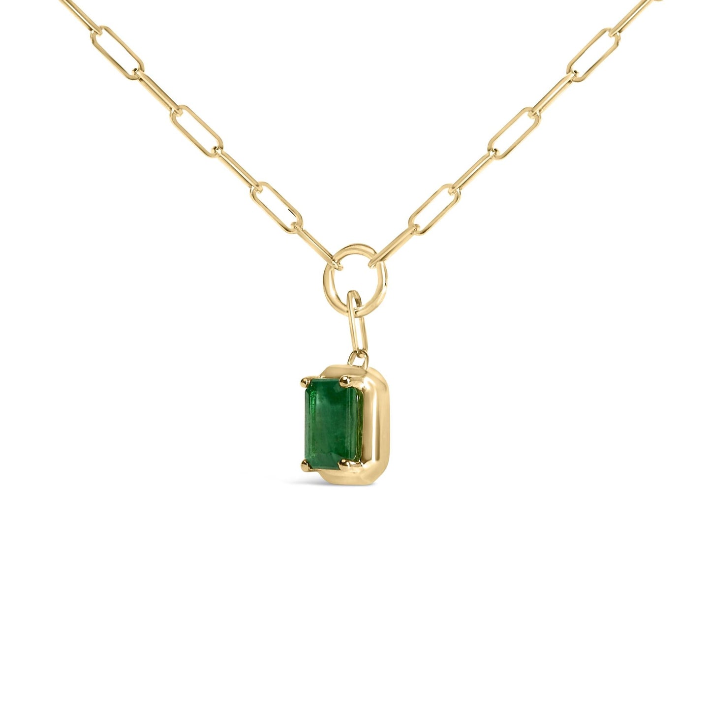 10K Yellow Gold Emerald Cut 6x4 MM Green Emerald Solitaire Pendant Necklace - 18 inch-3
