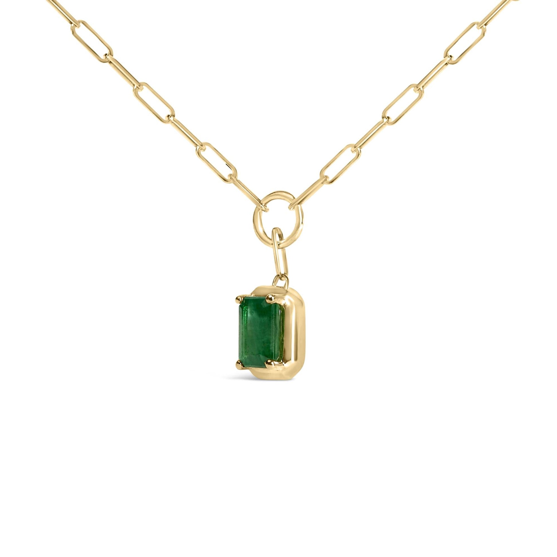 10K Yellow Gold Emerald Cut 6x4 MM Green Emerald Solitaire Pendant Necklace - 18 inch-3