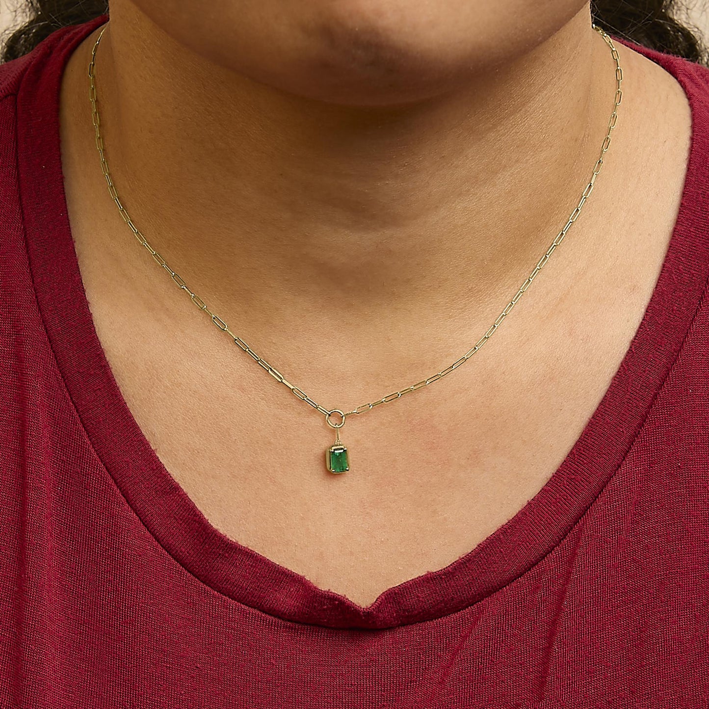 10K Yellow Gold Emerald Cut 6x4 MM Green Emerald Solitaire Pendant Necklace - 18 inch-2