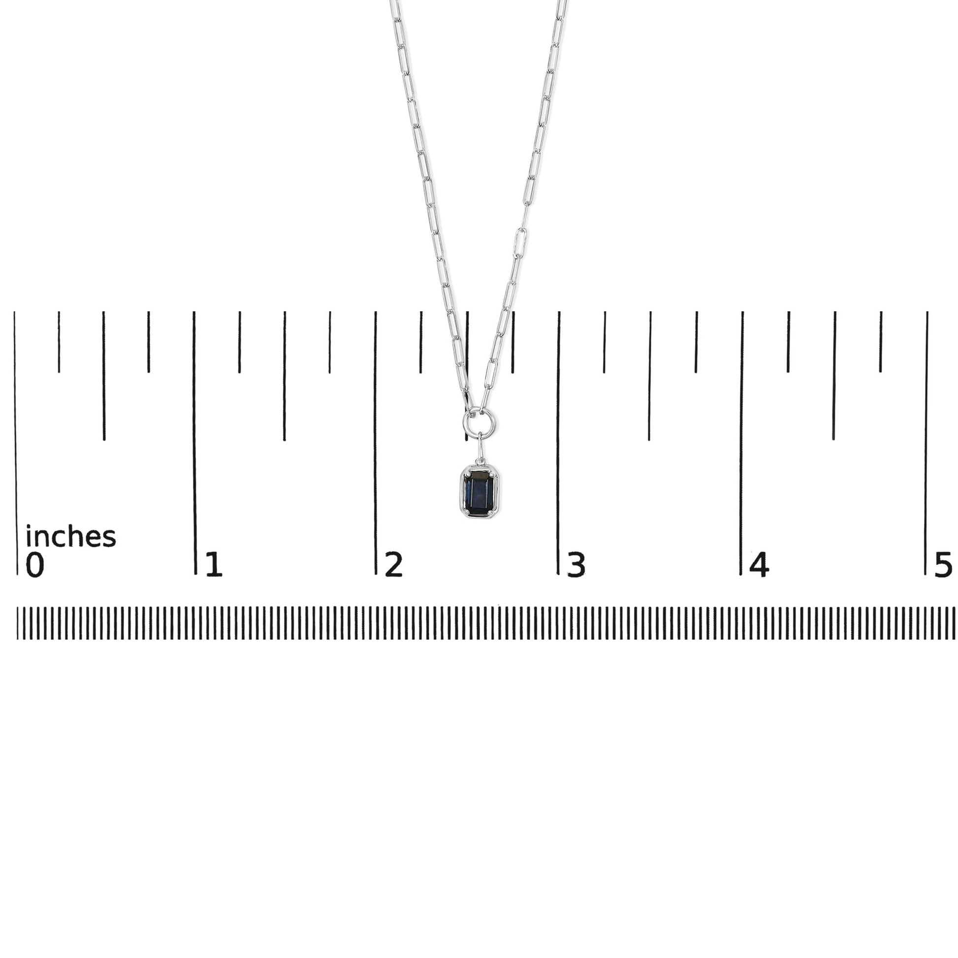 10K White Gold Emerald Cut 6x4 MM Blue Sapphire Solitaire Pendant Necklace - 18 inch-4