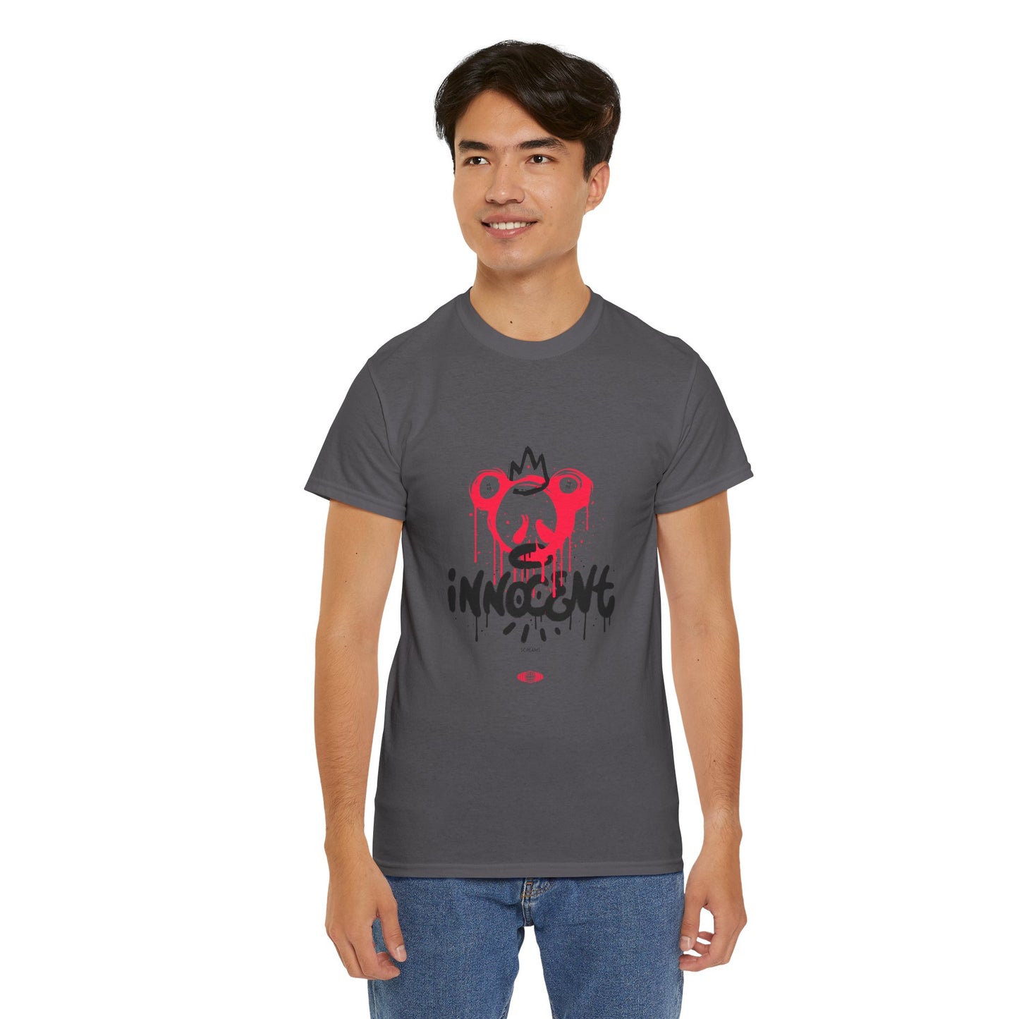 Edgy Graphic Tee: 'Innocent' Design, Urban Fashion, Streetwear, Unisex Cotton T-Shirt, Music Festivals, Casual Wear