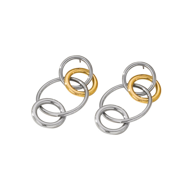 Wholesale Trendy Interlinked Multi-Ring Drop Earrings, New Niche Versatile Fashion Earrings For Women