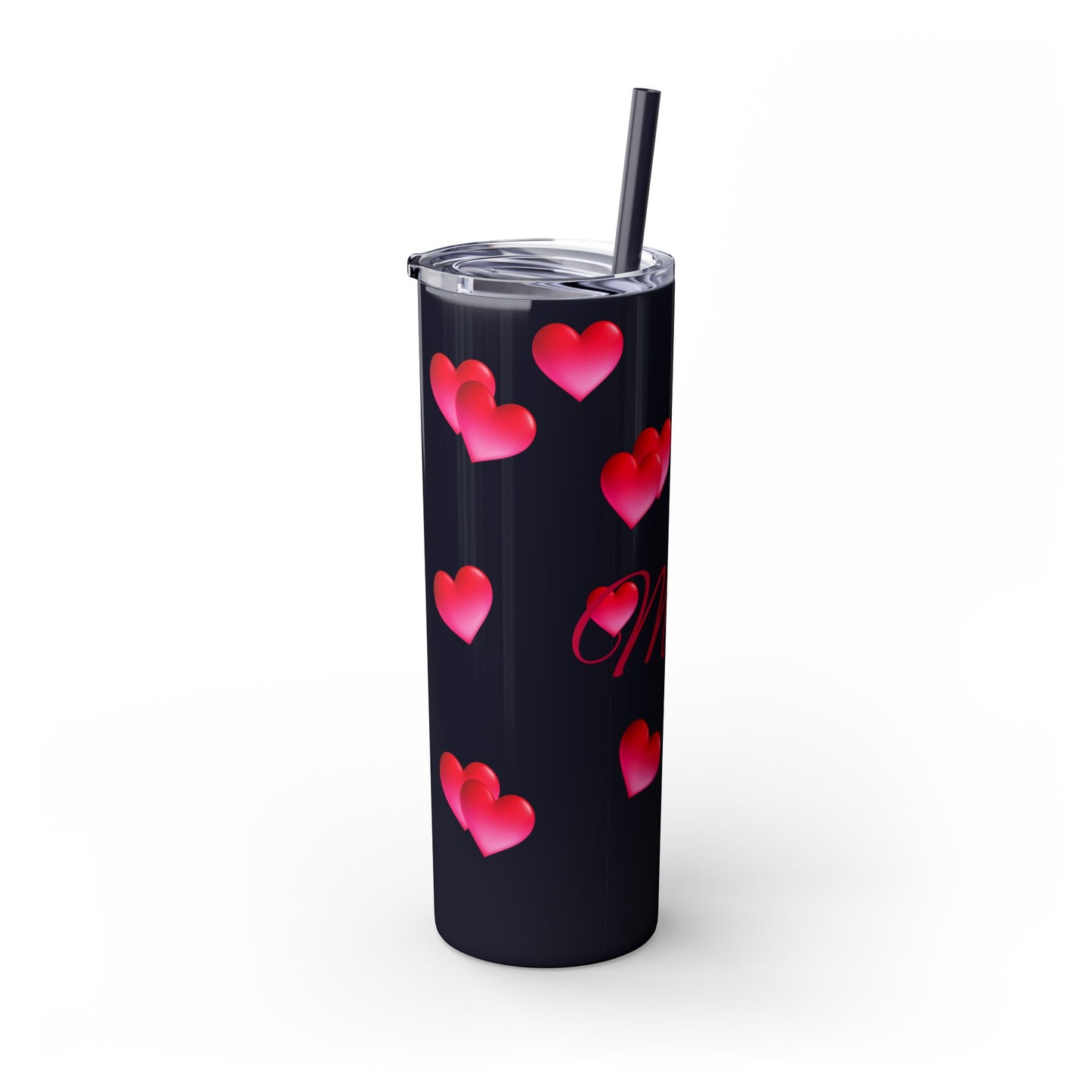 Gepasmaakte Glitter 20oz Dun Tumbler met Pienk Hartpatroon — [Jou Naam Hier]
