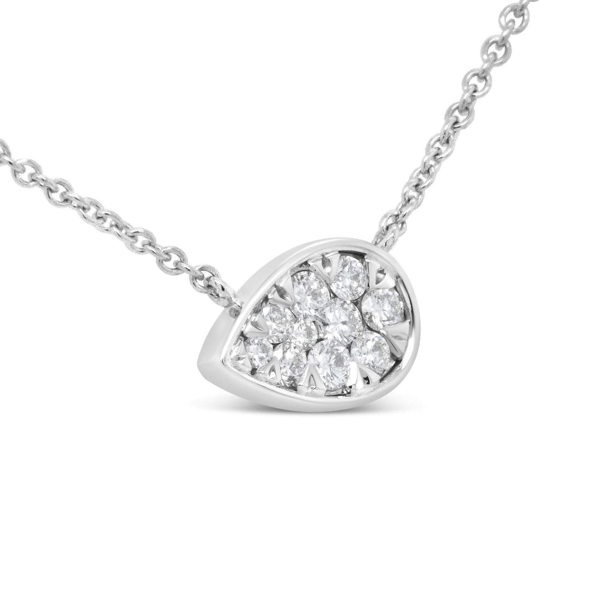 14K White Gold 1/4 Cttw Round Diamond Composite Teardrop Shape 18" Pendant Necklace - (G-H Color, SI2-I1 Clarity)-3