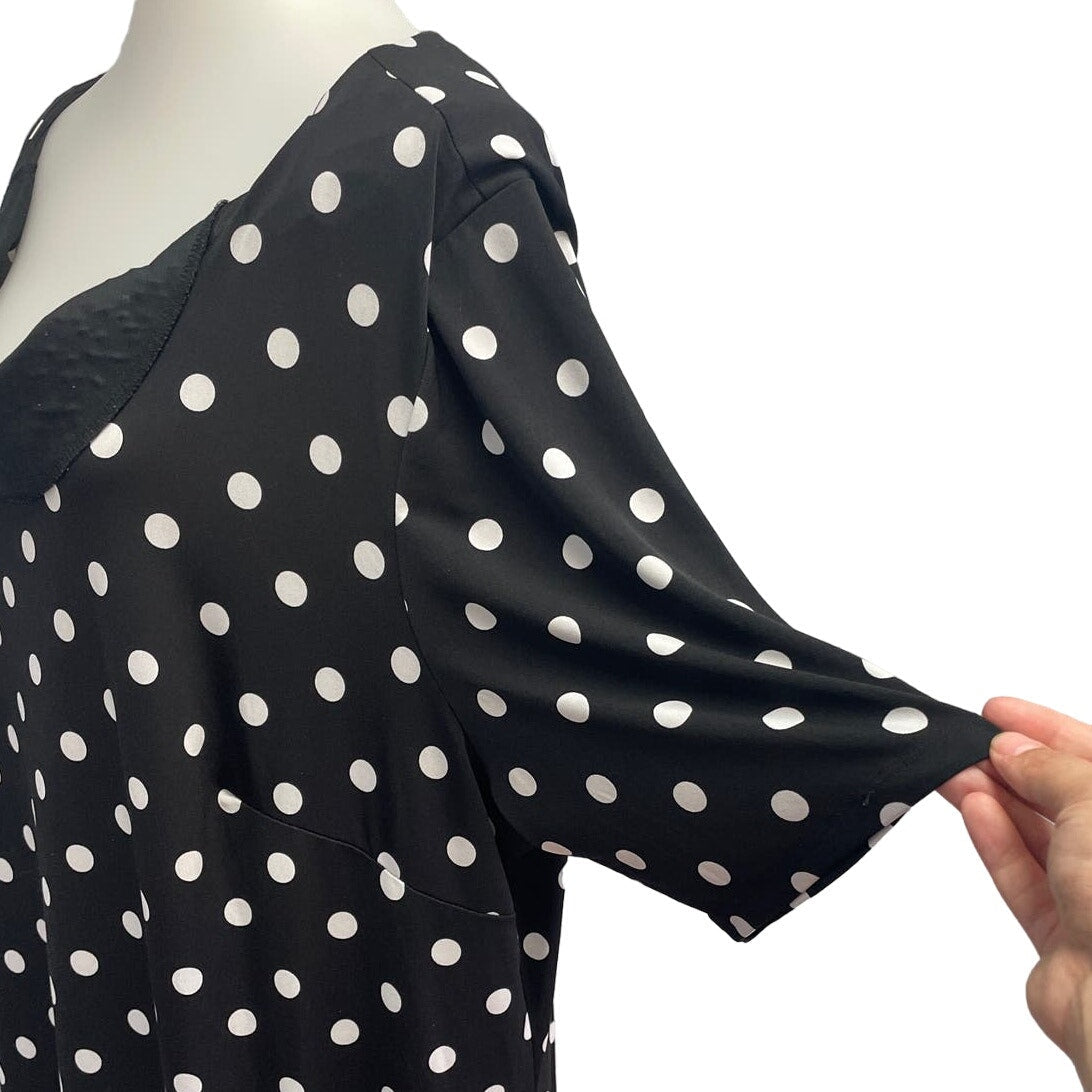 Avenue Womens Plus Size 26 Half Sleeve Black White Polka Dot Sheath Dress