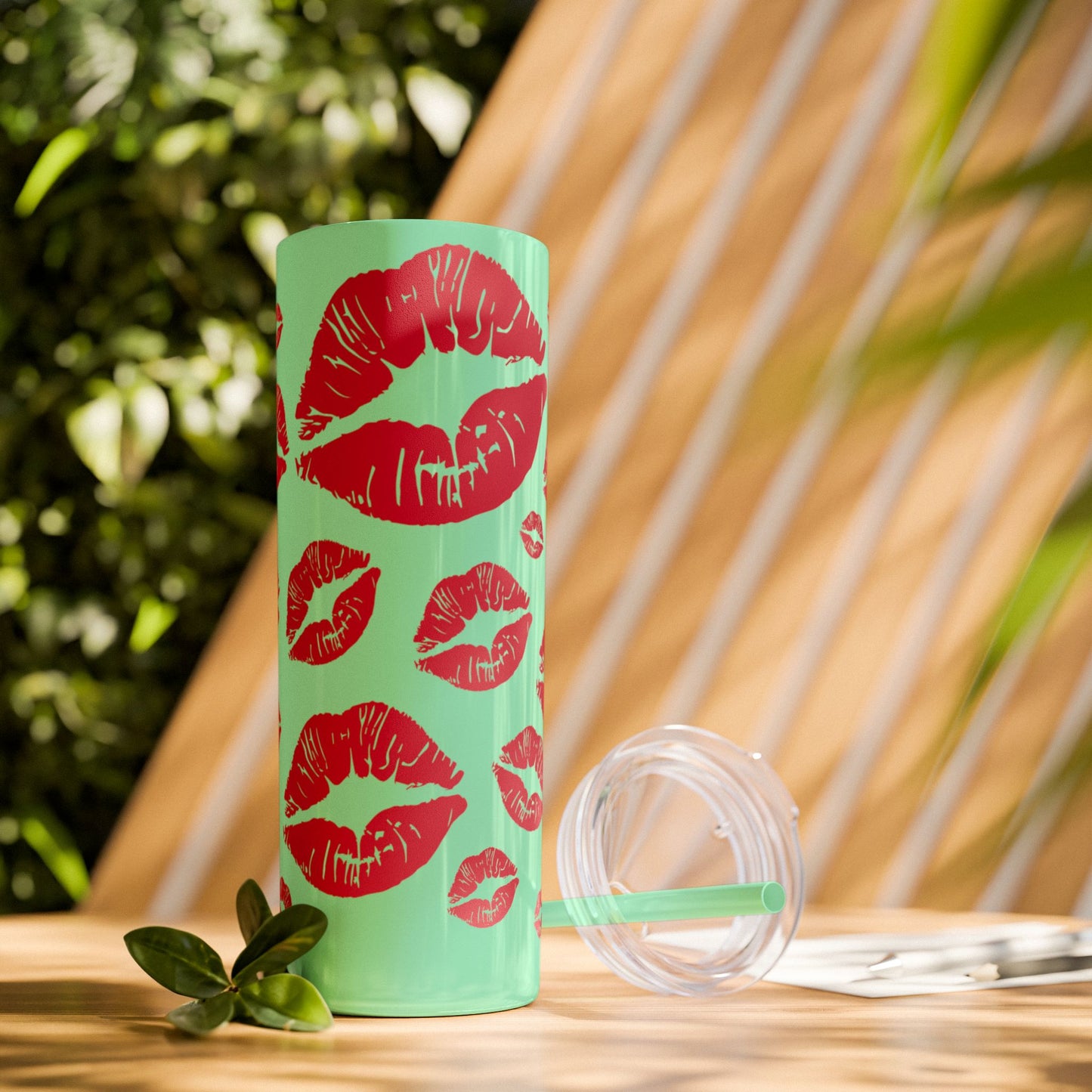Red Lips Kiss Mark Skinny Tumbler, 20oz | Kiss Print Drinkware | Cute Gift for Her | Travel Mug | Valentine's Day, Wedding Favor