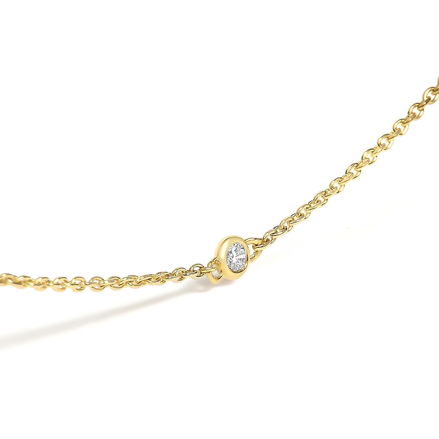 14K Yellow Gold Bezel Set Alternating Green Emerald and Diamond Station Necklace - 18" Inches-3
