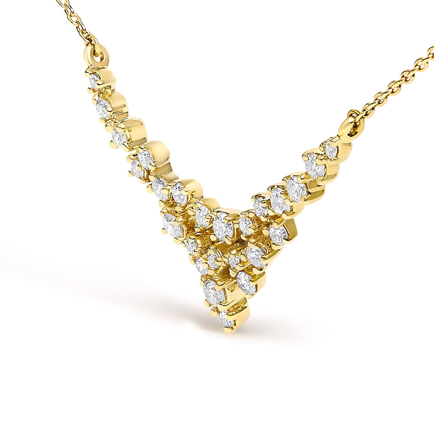 14K Yellow Gold 1/2 Cttw Diamond Scattered "V" Necklace (I-J Color, SI2-I1 Clarity) - 18" Inches-3