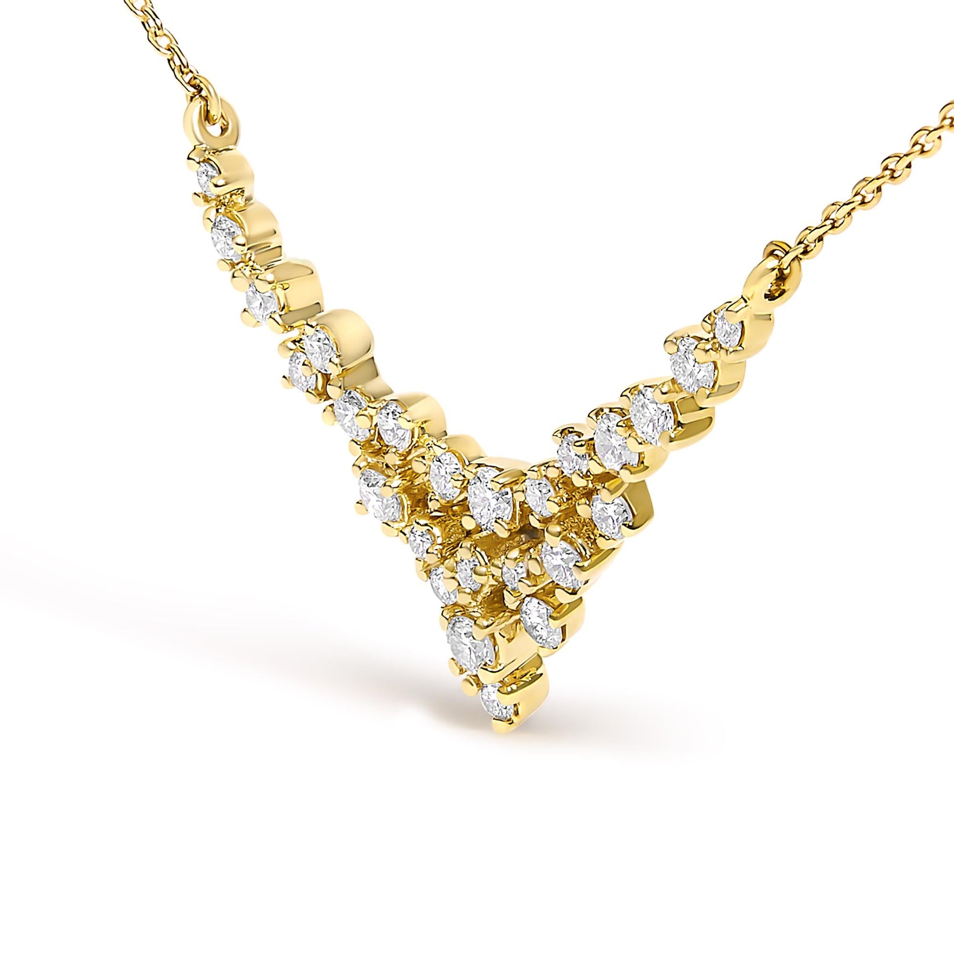 14K Yellow Gold 1/2 Cttw Diamond Scattered "V" Necklace (I-J Color, SI2-I1 Clarity) - 18" Inches-3