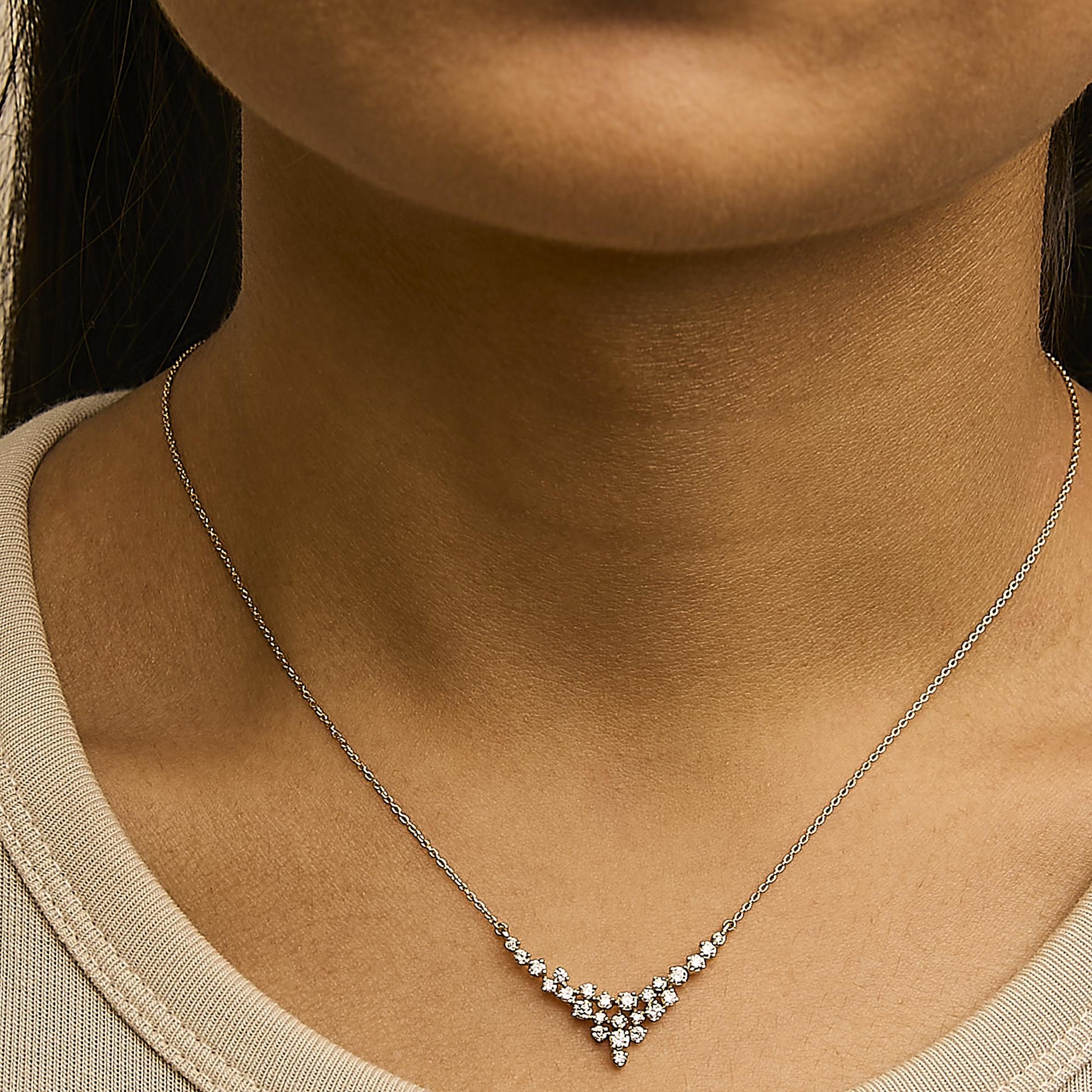 14K Yellow Gold 1/2 Cttw Diamond Scattered "V" Necklace (I-J Color, SI2-I1 Clarity) - 18" Inches-2