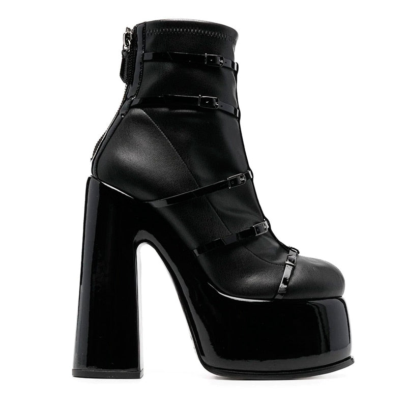 Women's Shoes New Fashion Autumn Winter Chunky High Heel Black Wine Red Buckle Dress Party Female Ankle Boots 35-43