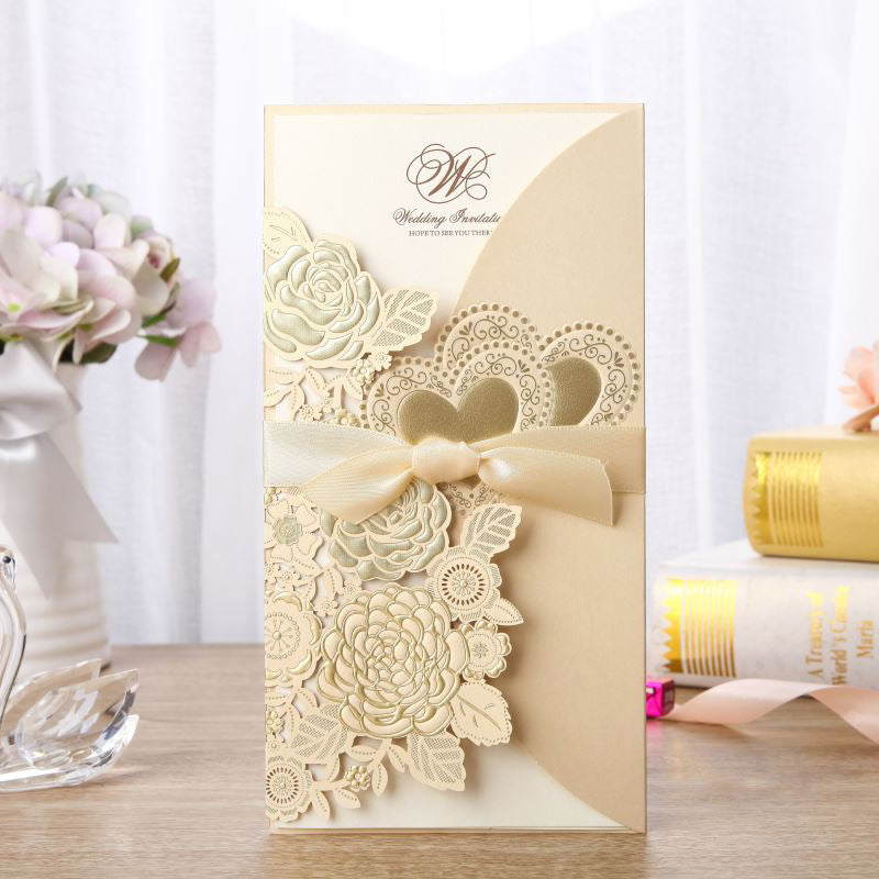 Embossed Vertical Ribbon Wedding Invitation Invitation