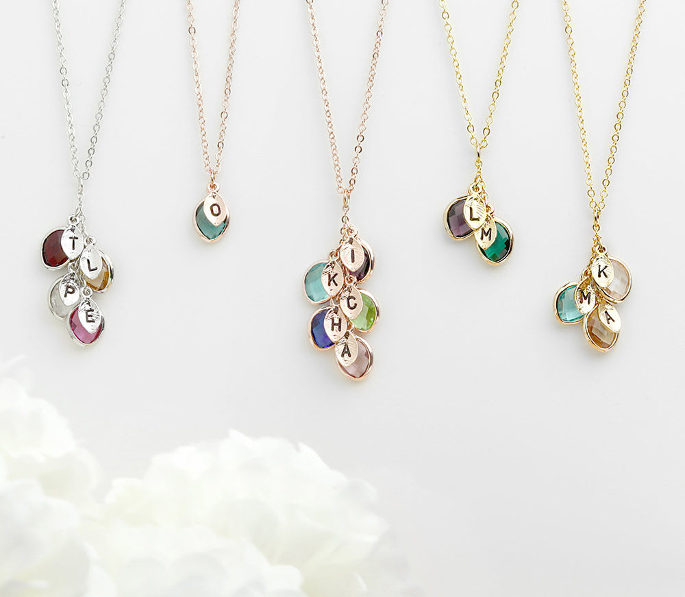 12-color water drop birthstone leaf lettering diy necklace holiday gift