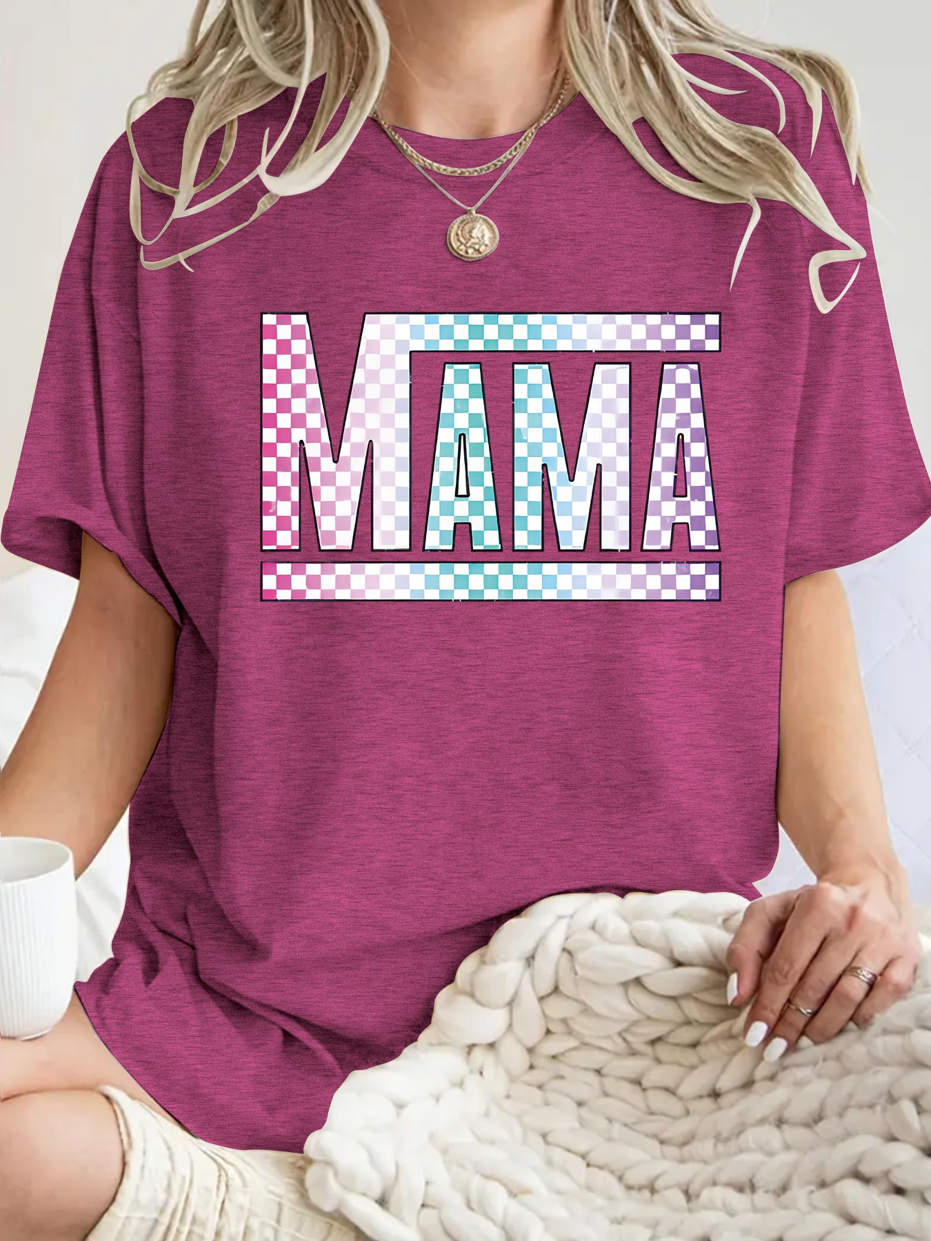 Mom's gift round neck pullover short sleeved shirt