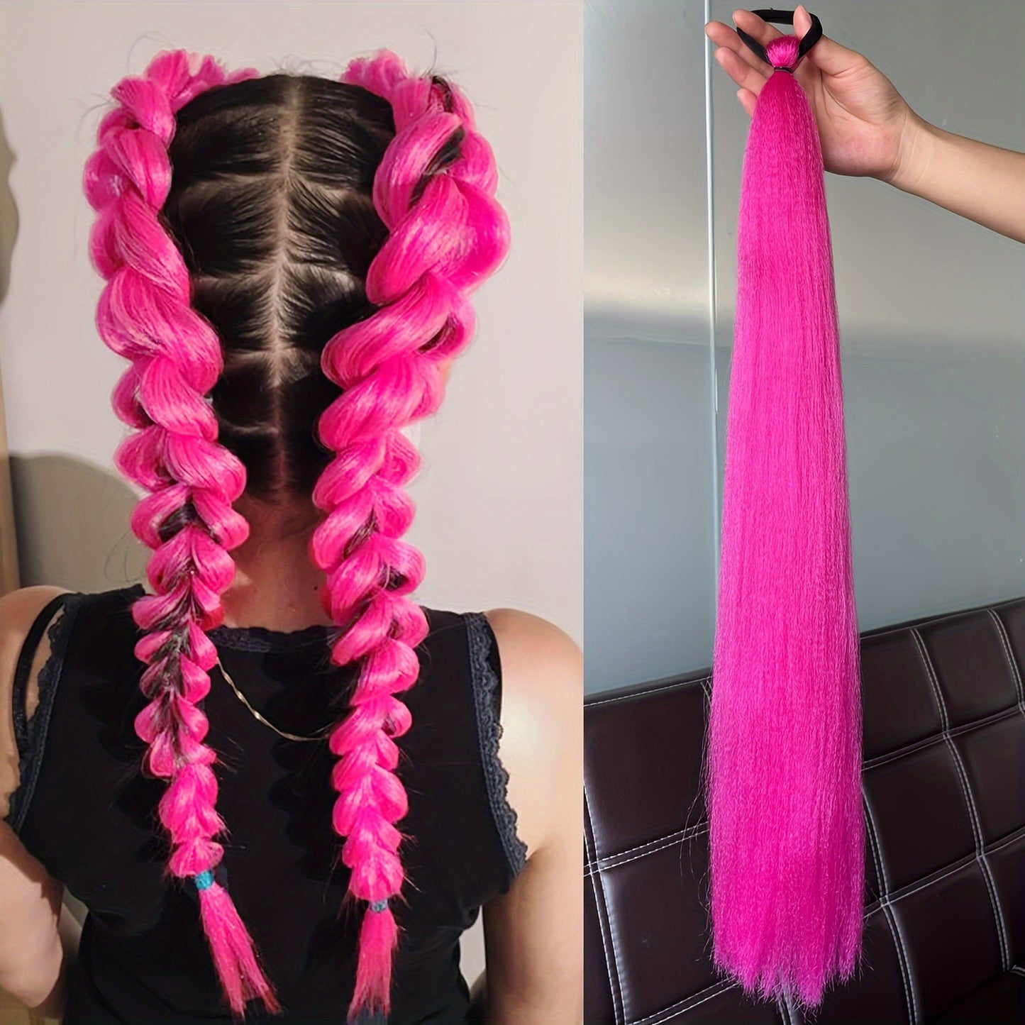2-piece set of girls' rubber band ponytail wig boxing braid colorful elastic rope braid ponytail wig hair extensions