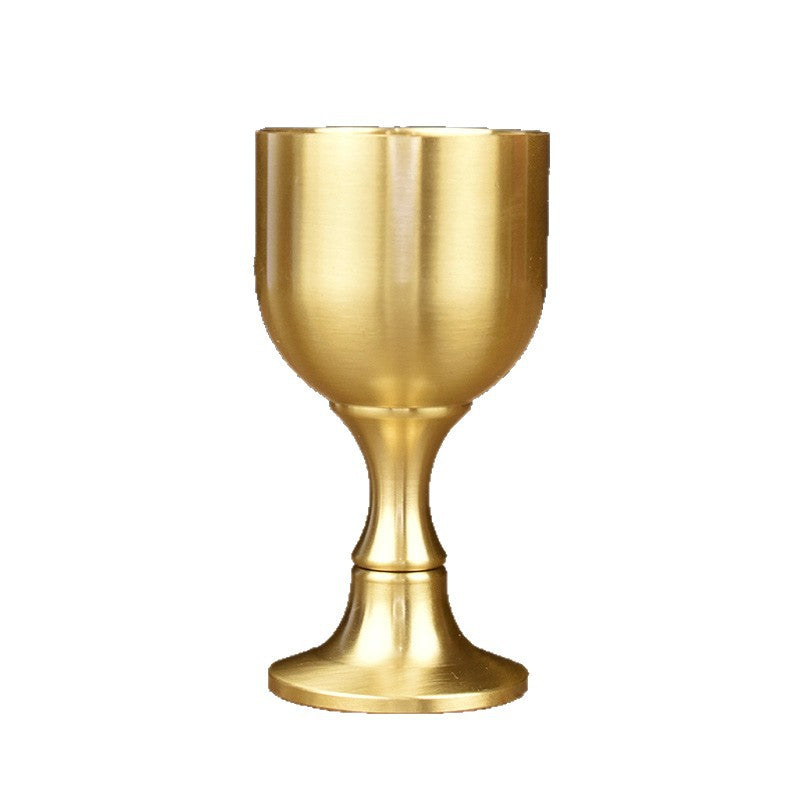 Copper Wine Cup Set - Large, Medium, Small - Pure Brass Antique Stemmed Cup for Offering, Feng Shui God of Wealth, Water Cup