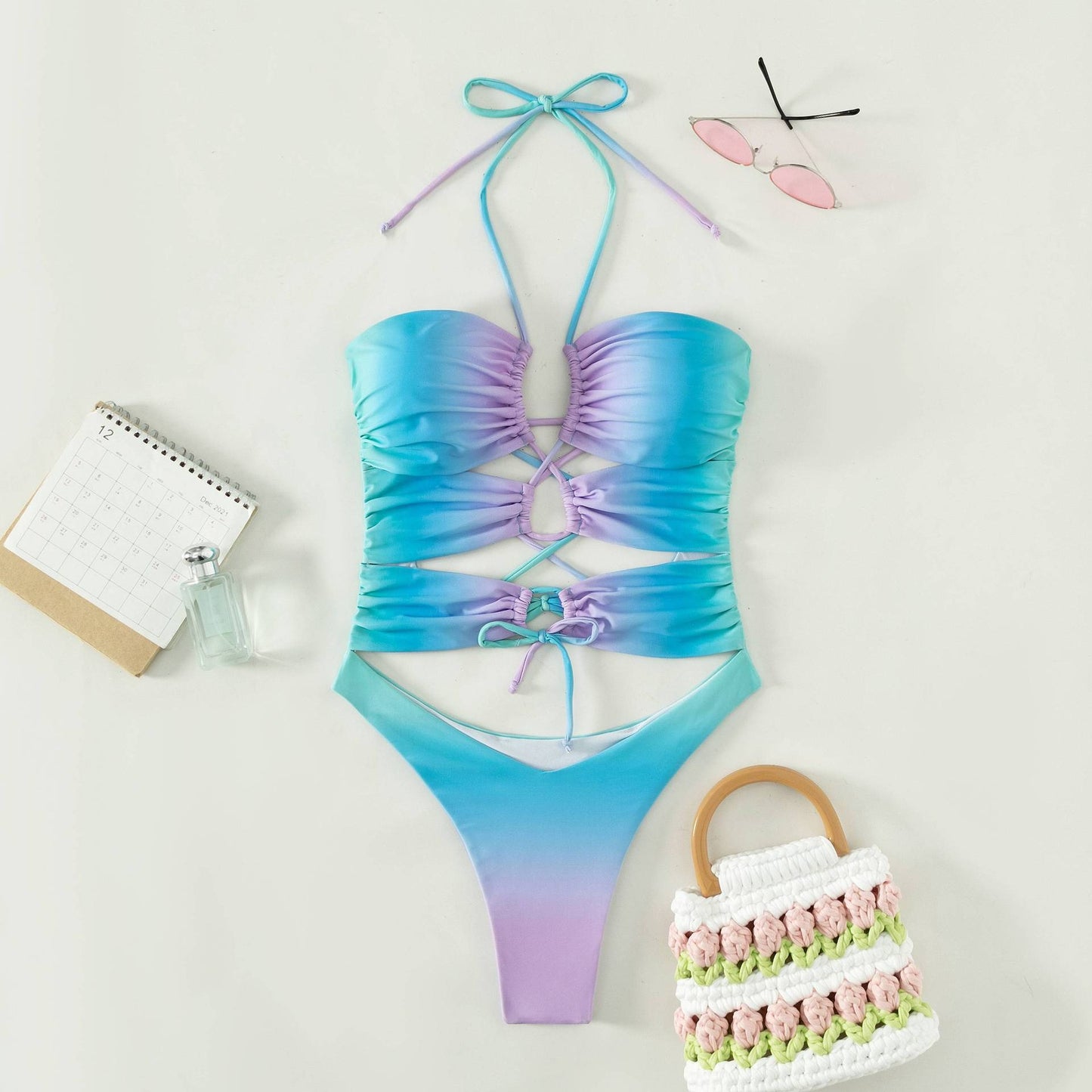 New gradient color one piece swimsuit bikini hollow swimsuit