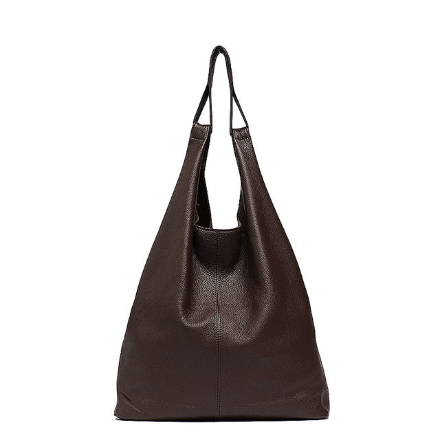 Large Leather Shoulder Bag Women Causal Vintage Soft Cowhide Skin Handbag Bucket High Quality Shoulder Bags Liner Bag