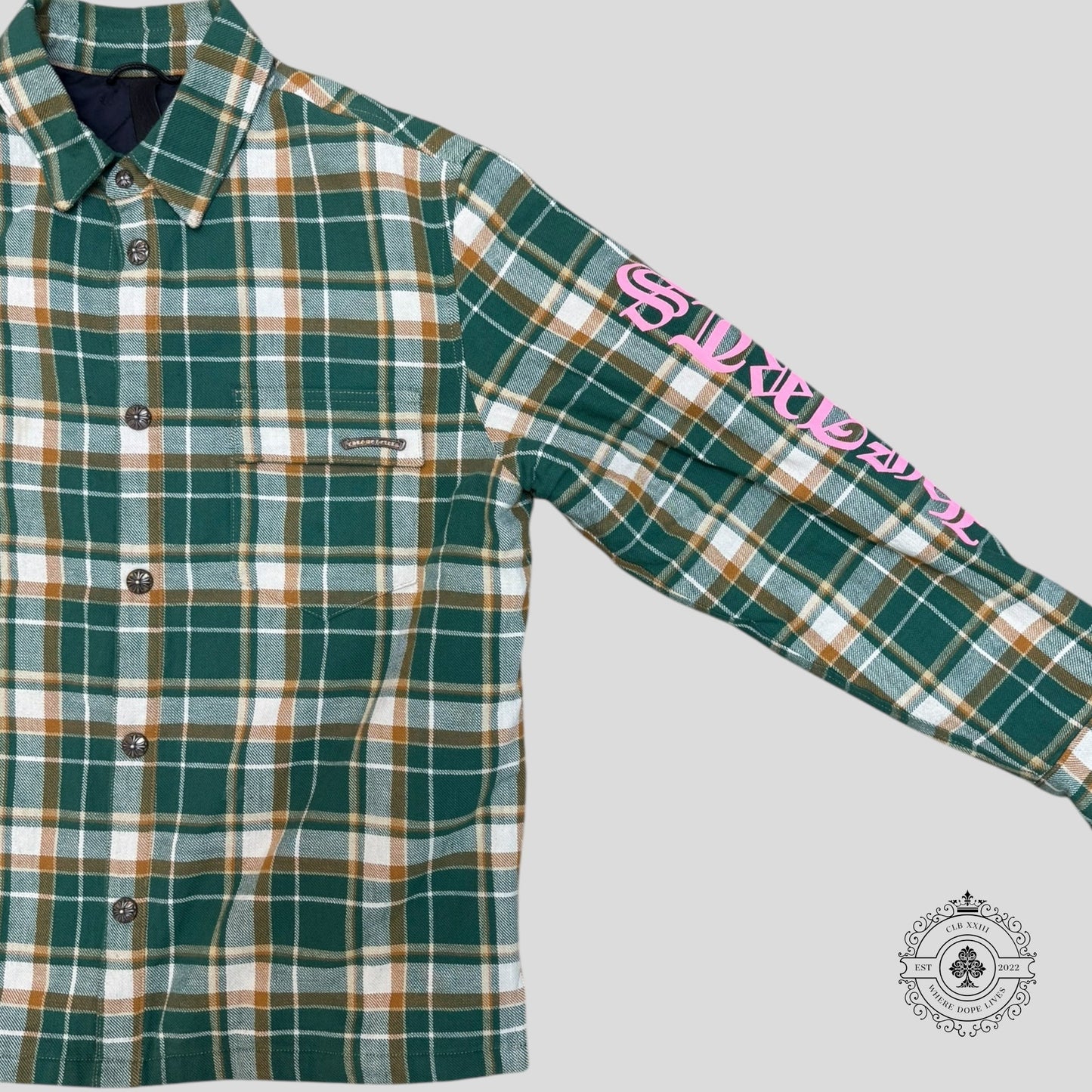 Chrome Hearts Padded Flannel in Green/Pink