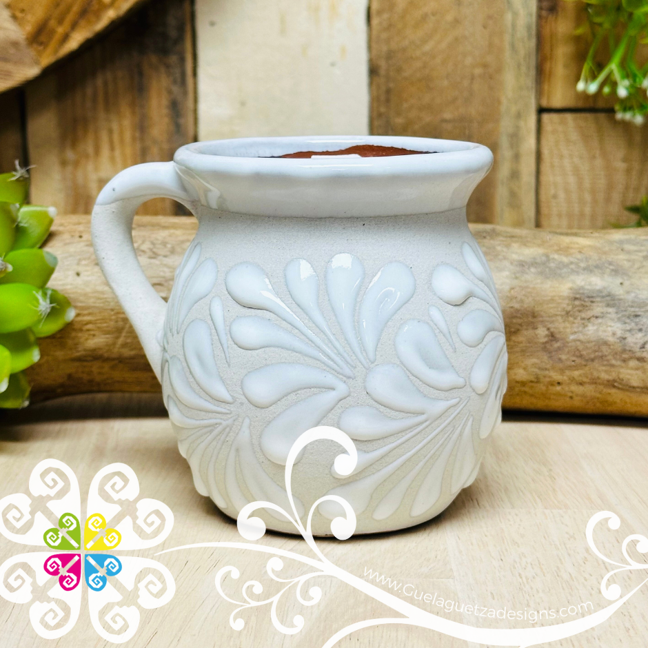 Set of Engobe/White Espiga Clay Mugs - Set Taza Barro