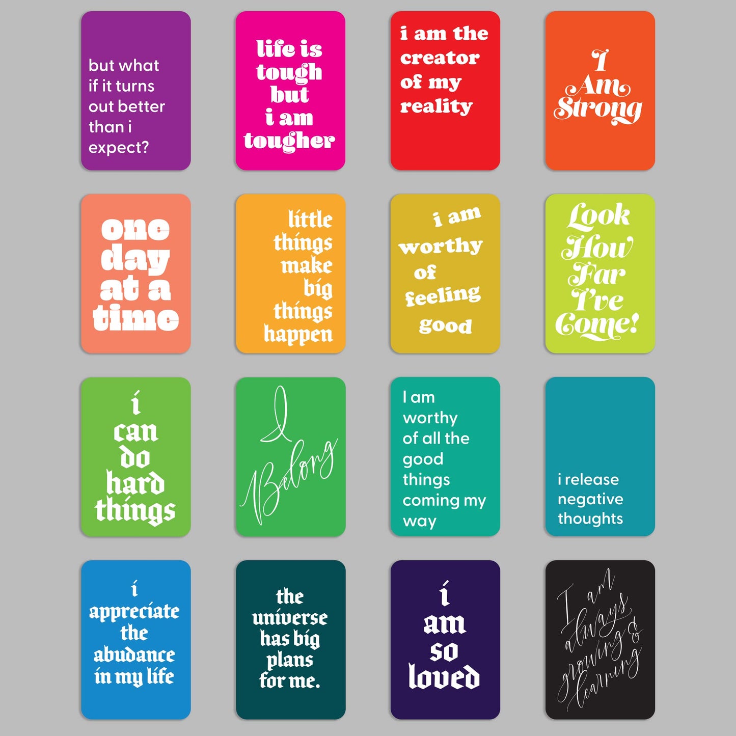 Colorful Affirmation Cards, Deck of 16