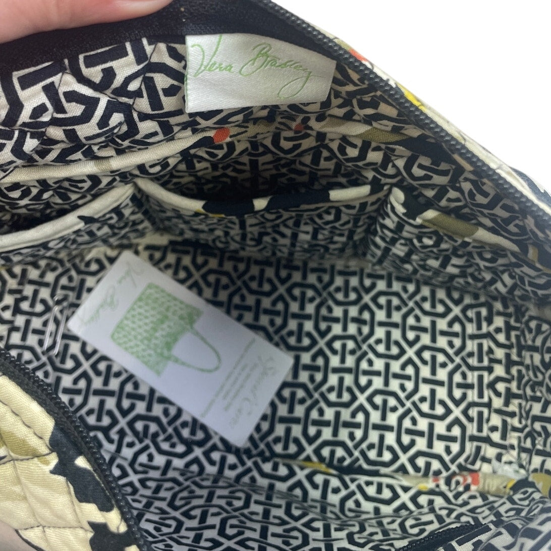 Vera Bradley Black Tan Yellow Magnolia Flower Adjustable Strap Center Zip Purse