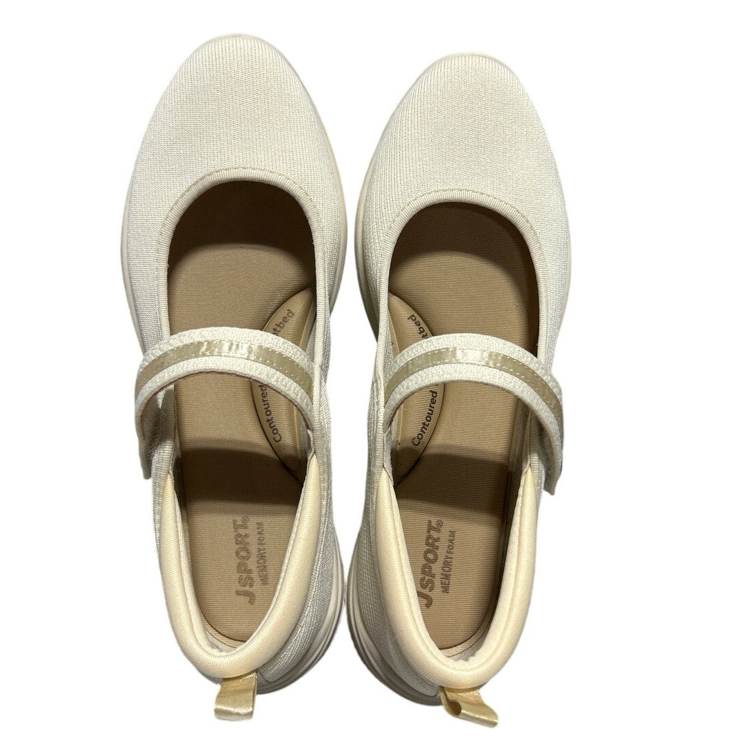 New JSport Womens Size 7.5 Beige Tan Hook Loop Closure Mary Jane Comfort Shoes