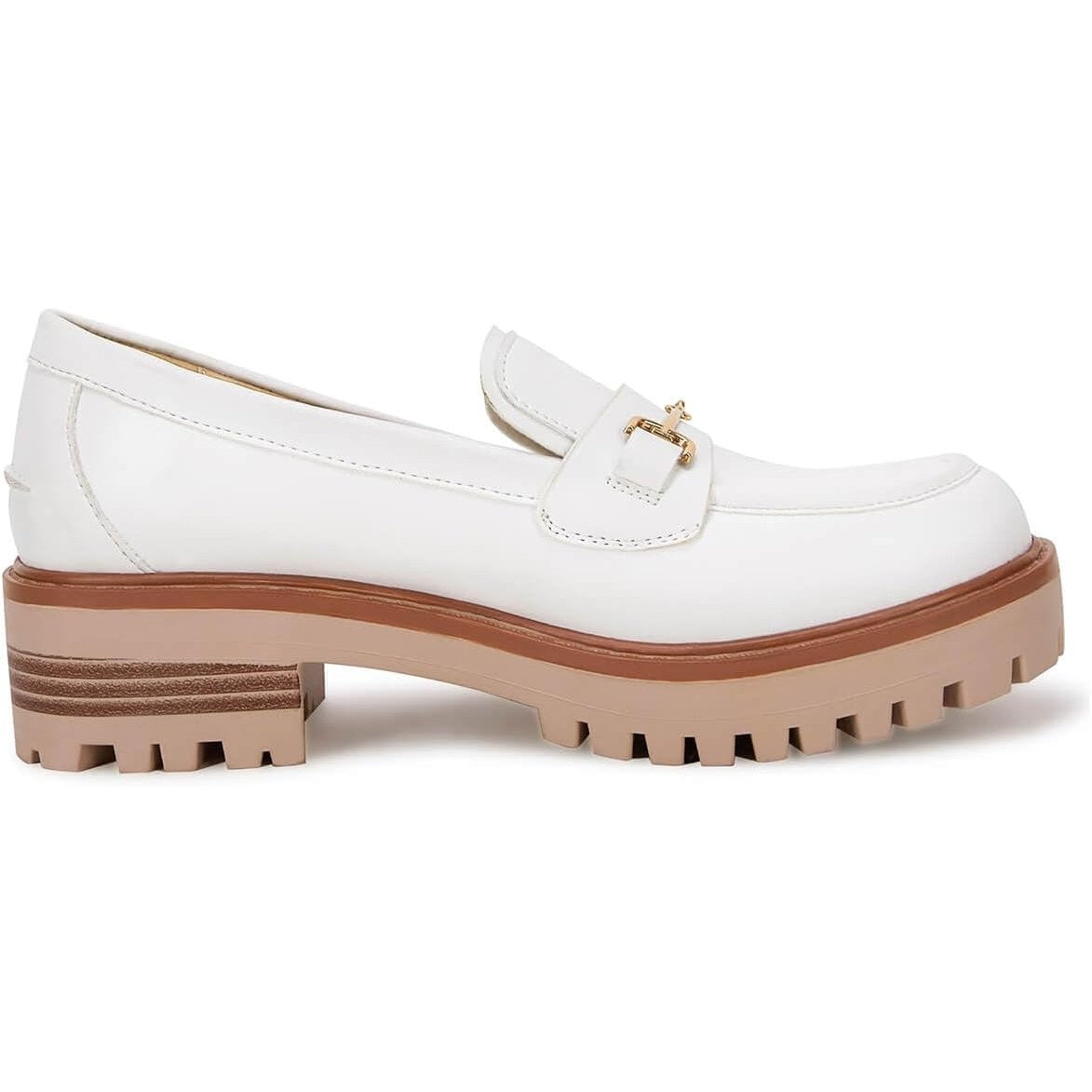 Vetaste Womens Size 8 White Faux Leather Platform Chunky Heel Loafers Shoes