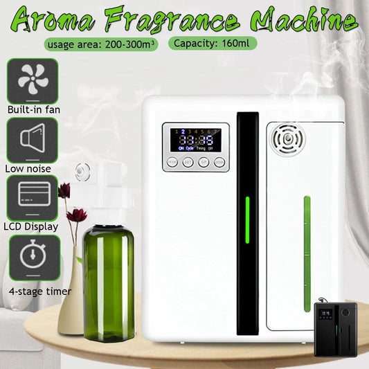 Premium smart scent diffuser in white and black, 160ml waterless hotel-grade essential oil machine, sleek modern design for home or office.