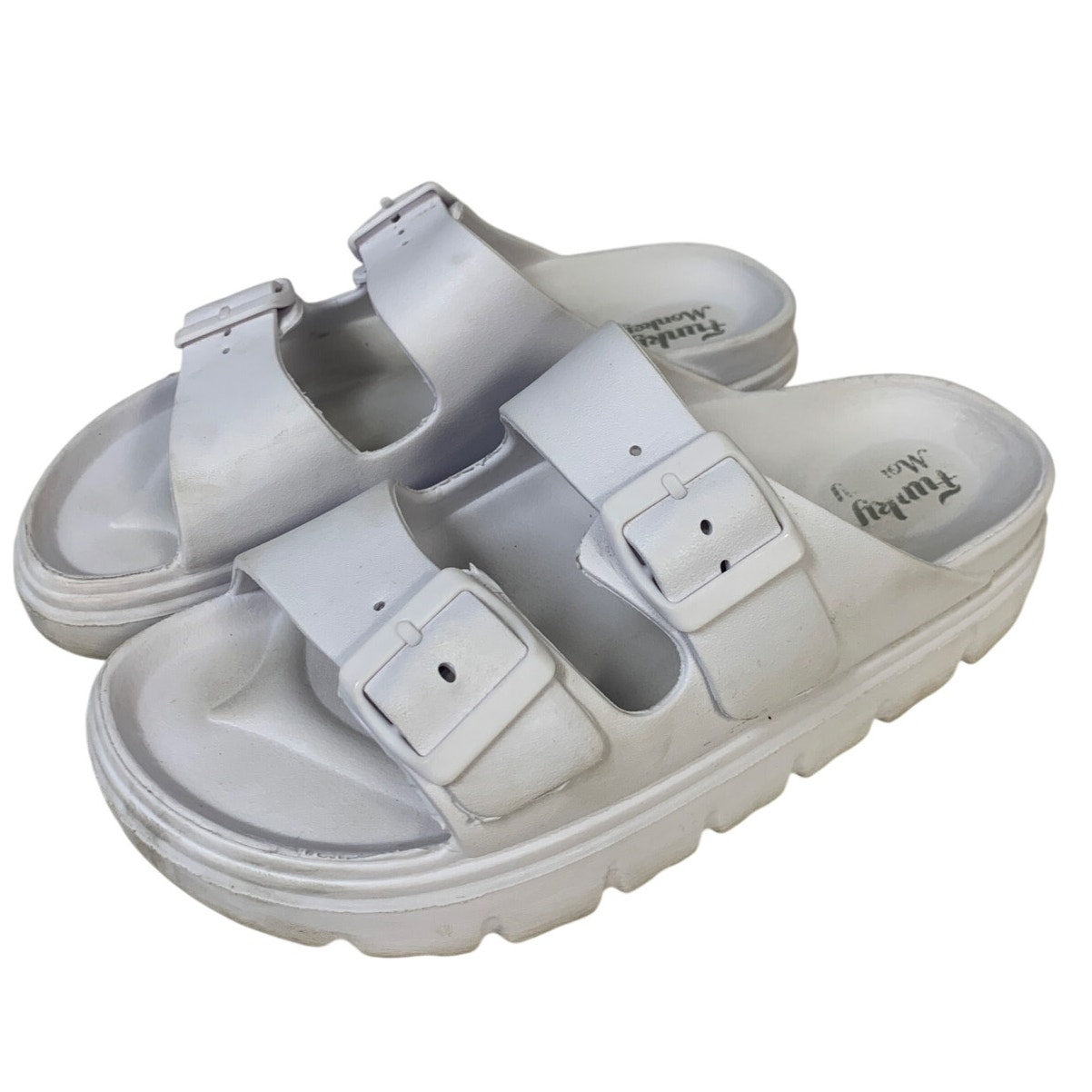 FunkyMonkey Womens 8 White Sandal Adjustable Strap Open Round Toe Slid On Shoes