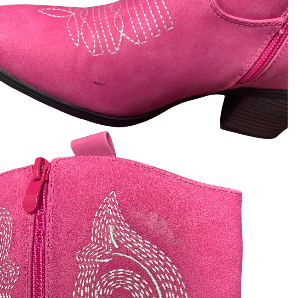 Dream Pairs Womens 8.5 Faux Pink Leather 2.25" Block Heel Mid Calf Cowboy Boots