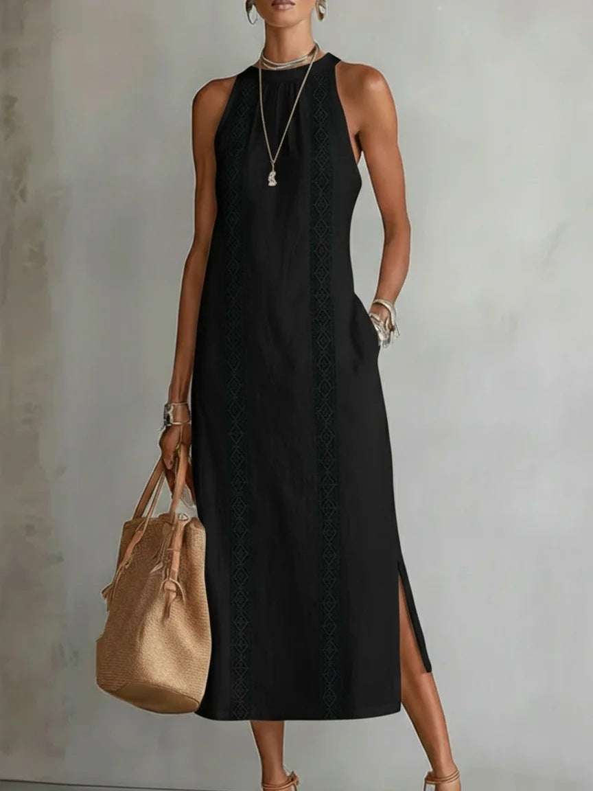Women's Halter Neck Sleeveless Dress Lace Patchwork Holiday Style Summer Top