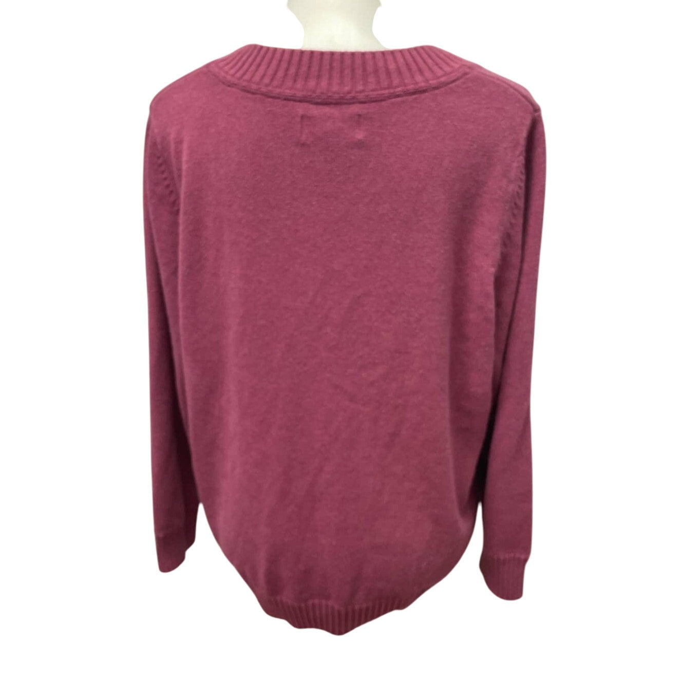 Sonoma Womens 1X Long Sleeve V-Neck Pullover Mauve Cotton Blend Knit Sweater