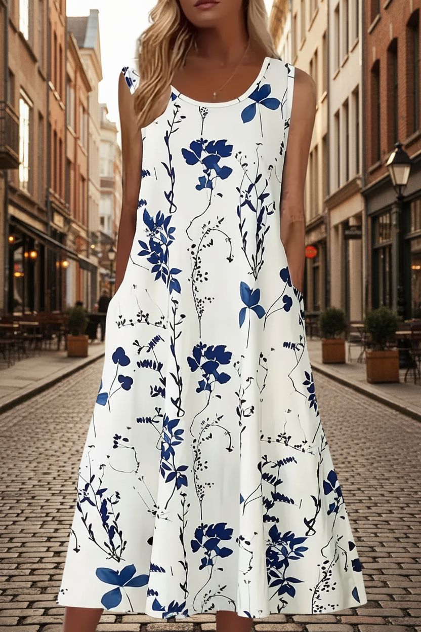 Elegant Floral Print Two-Piece Set - Round Neck
