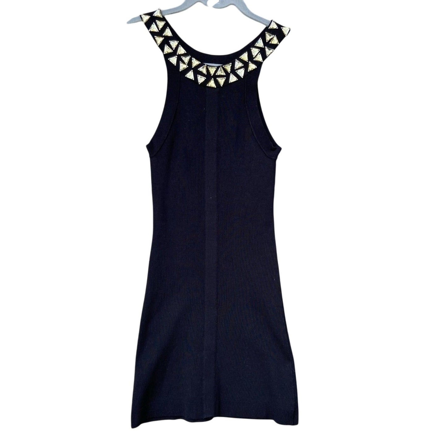 BCBG MaxAzria Womens Medium Black Sleeveless Embellished Neck Bodycon Dress