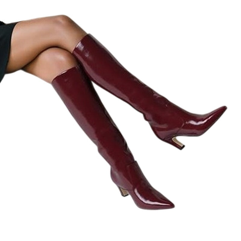 Easyfox Womens 6.5 Burgundy 2.5" Heel Knee High Boots Closed Pointed Toe Shoes