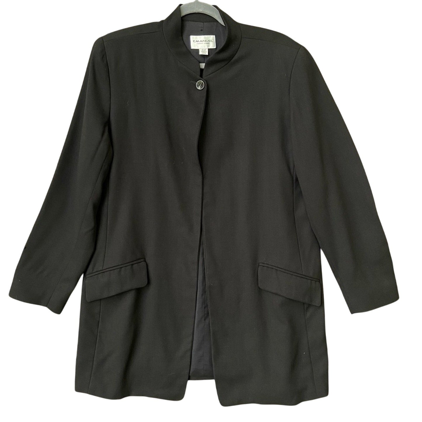 Emanuel Ungaro Womens Size 12 Black Single Button Wool Long Black Suit Jacket