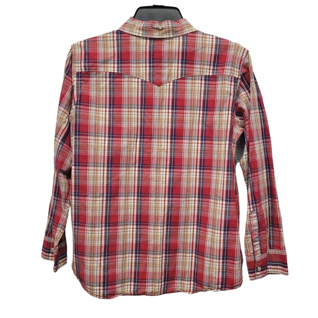 Levis Boys Large Long Sleeve Plaid Pearl Snap Up Shirt w Front Pockets