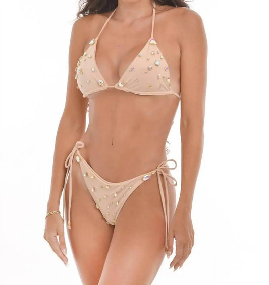 Sequined Swimsuit with Chains and Embellishments