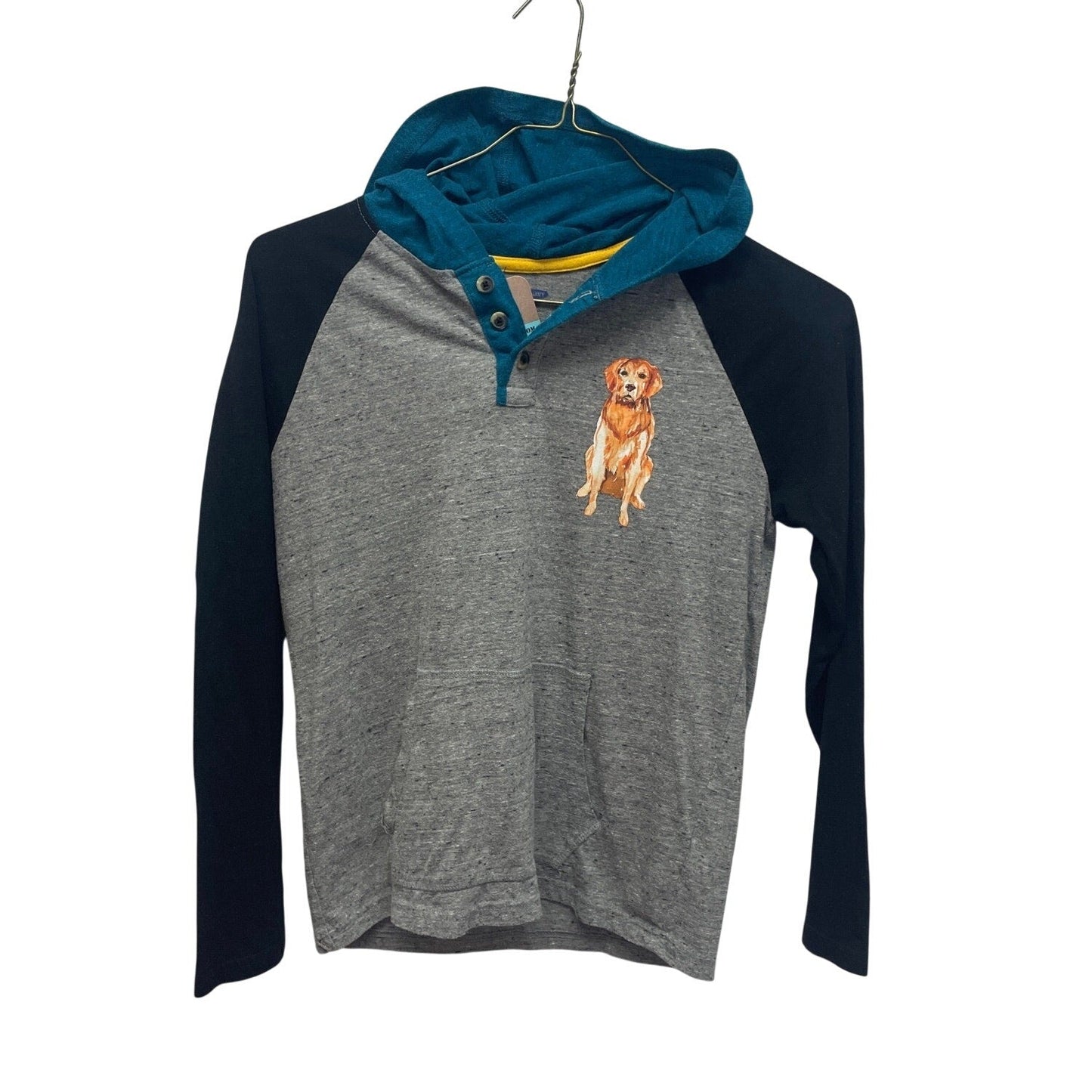 Hand Printed Upcycled Kids XL Golden Retriever Dog 1/4 Zip Lightweight Hoodie