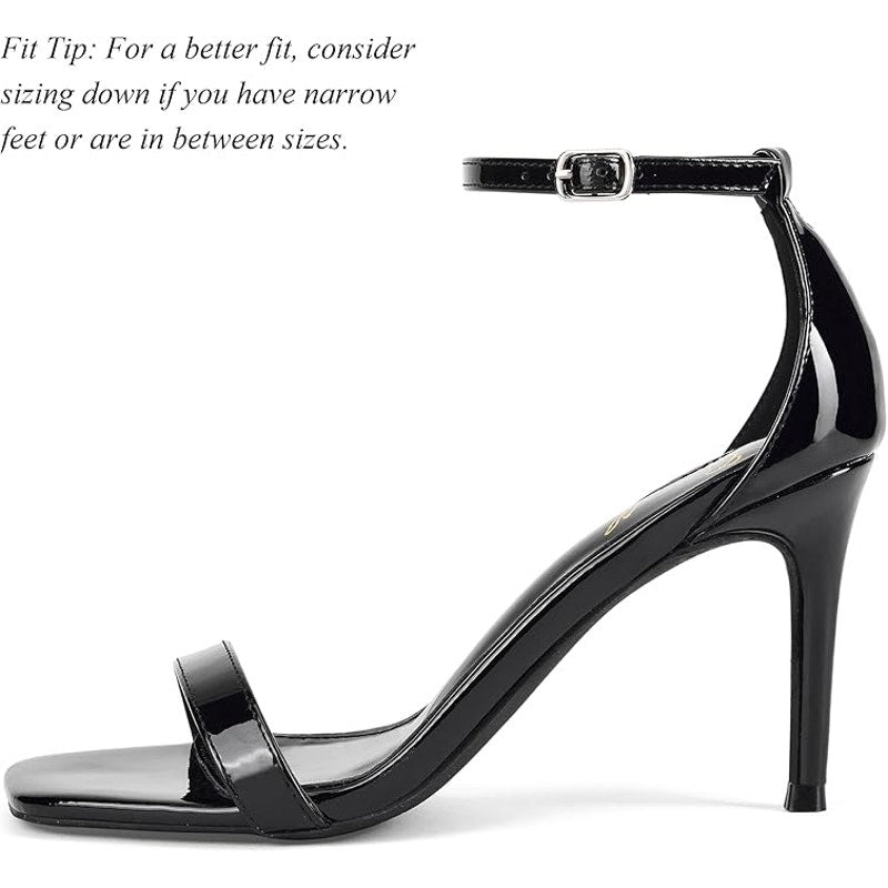 Genshuo Womens Size 9.5 Black 3.5" Heels Open Square Toe Ankle Strap Pumps Shoes