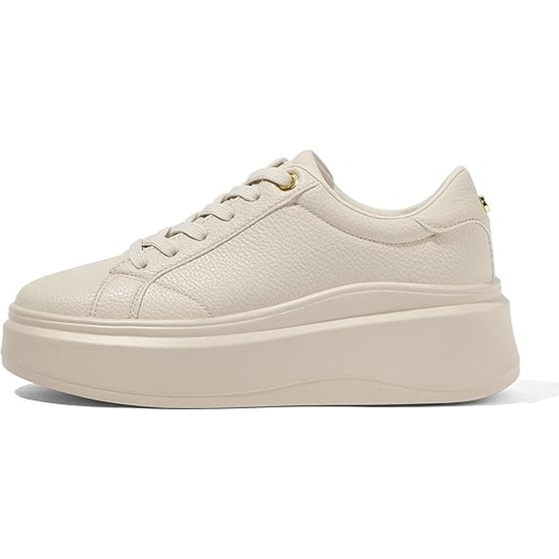 Lucky Step Womens Size 8.5 Beige Faux Leather 2" Platform Lace Up Sneaker Shoes