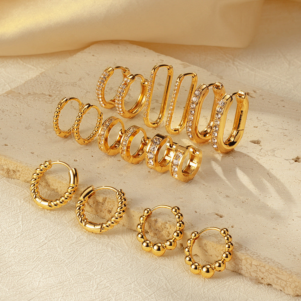 Womens Simple Stainless Steel Hoop Earrings
