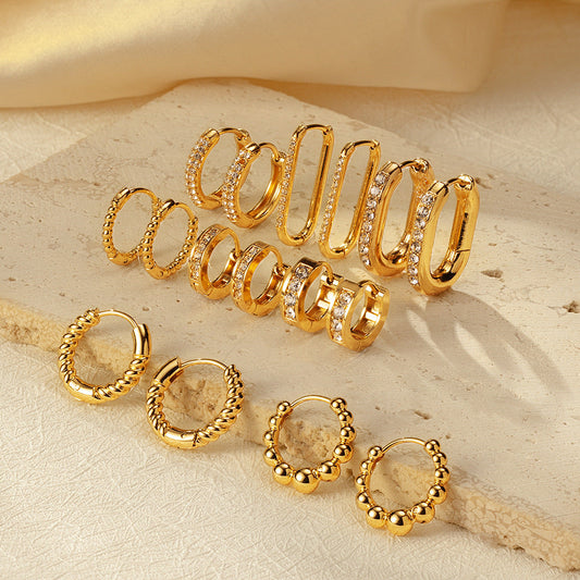 Womens Simple Stainless Steel Hoop Earrings